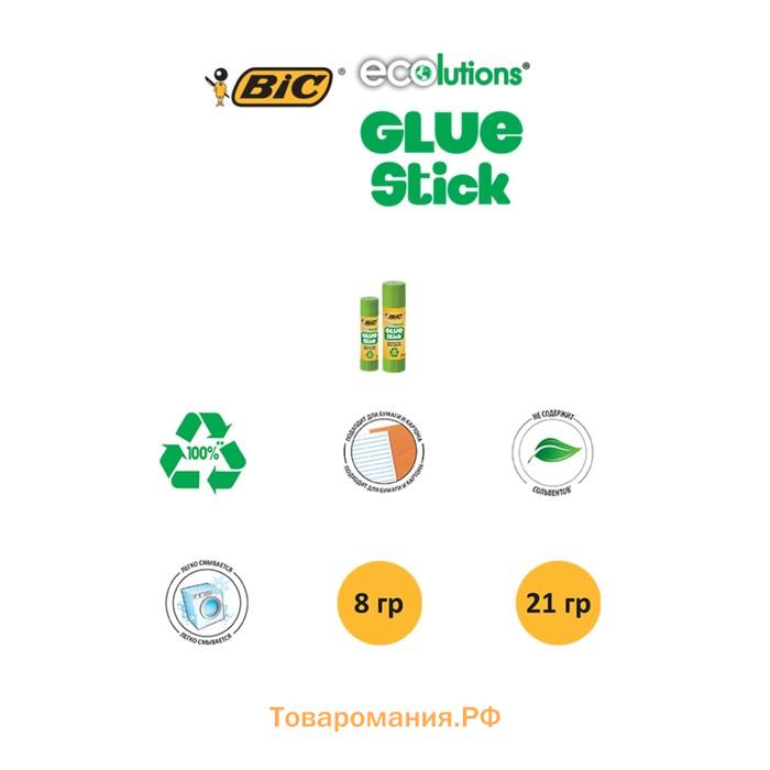 Клей-карандаш, 8 грамм, BIC "Ecolutions", твердый, с яблочным запахом, прозрачный, водно-спиртовая основа