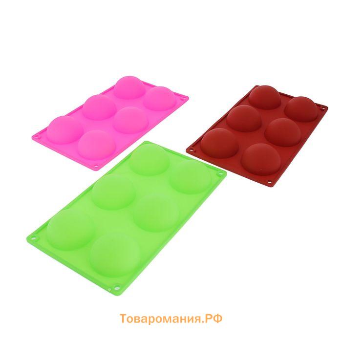 Форма для выпечки  «Фигуры. Полусфера», силикон, 27×18×3.5 см, 6 ячеек (7×7×3.5 см), МИКС