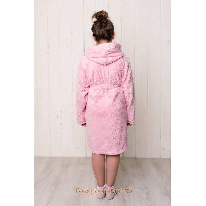 Халат для девочки с капюшоном, рост 146 см, розовый, махра