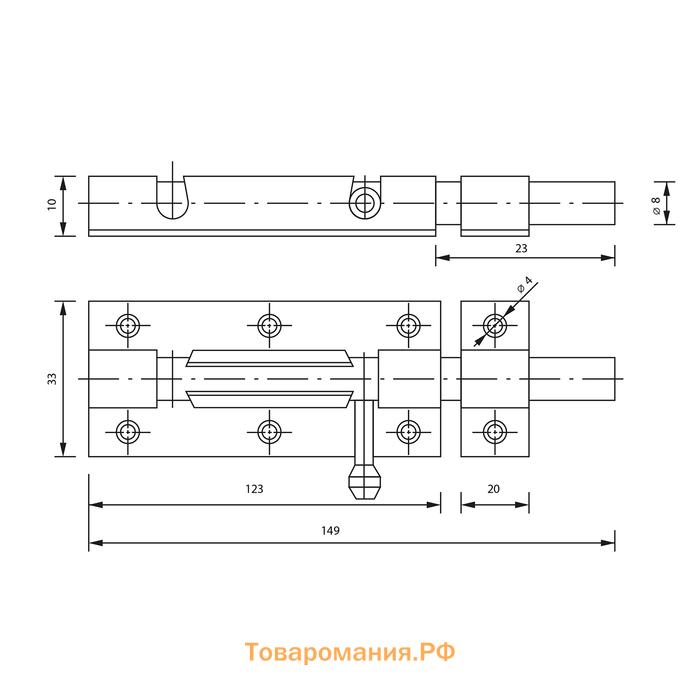 Задвижка дверная ЗД 004, 125 мм, тёмно- коричневый