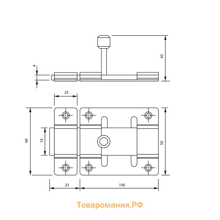 Задвижка дверная ЗД 002, 150 мм, под навесной замок, оцинкованная