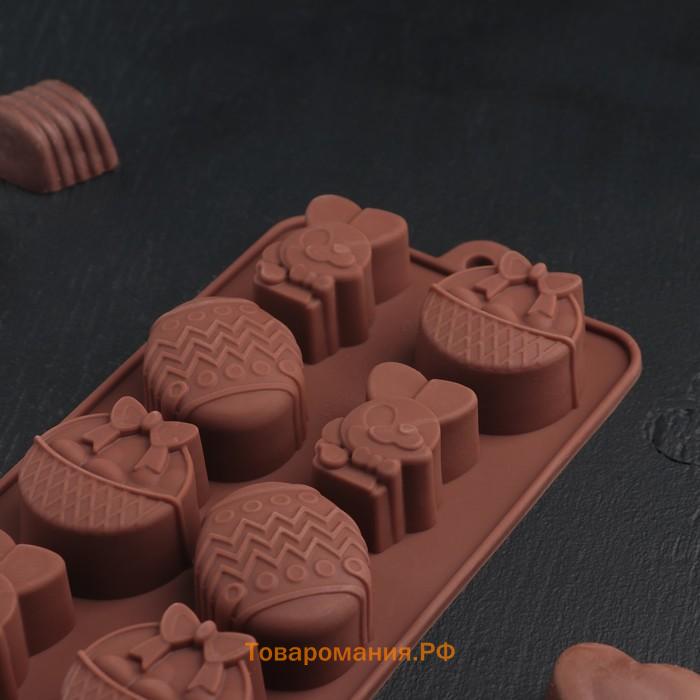 Форма для шоколада  «Зайки», силикон, 20.7×10.6×3 см, 8 ячеек, коричневая