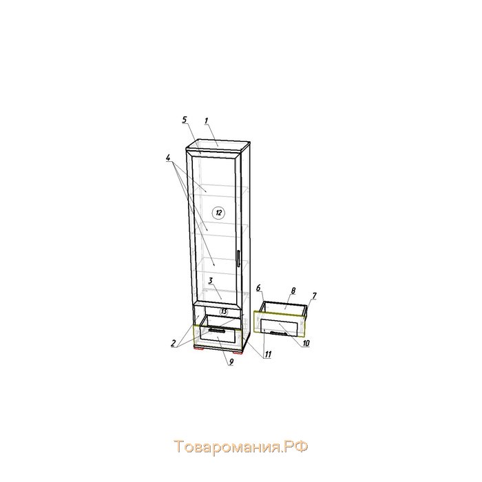 Пенал-витрина Тиффани, 380х500х2056, Белый