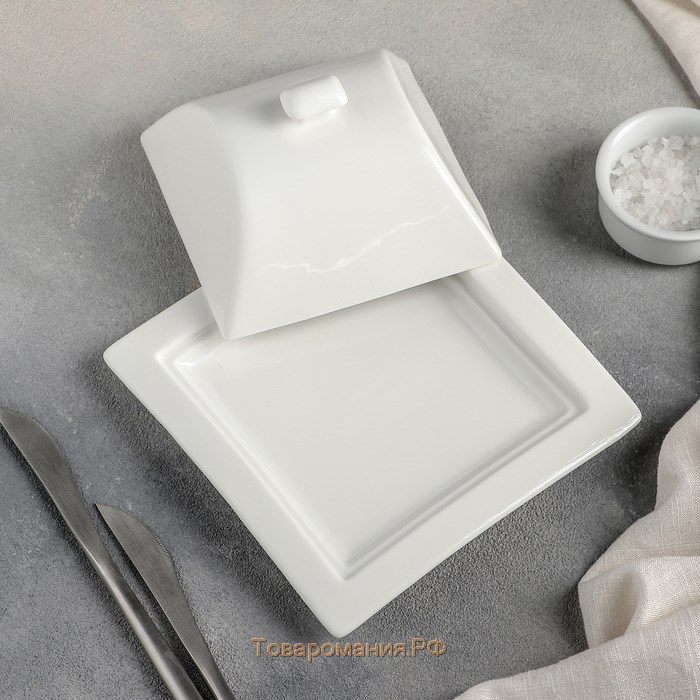 Маслёнка фарфоровая Magistro «Бланш», 16×8 см, цвет белый