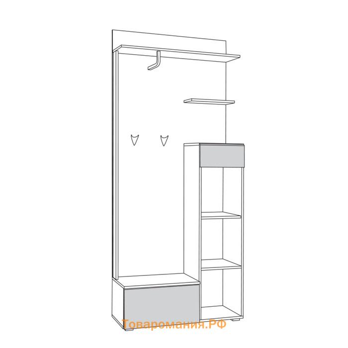 Прихожая Лайн 10.16, 898х351х2100, Дуб серый/Белый глянец