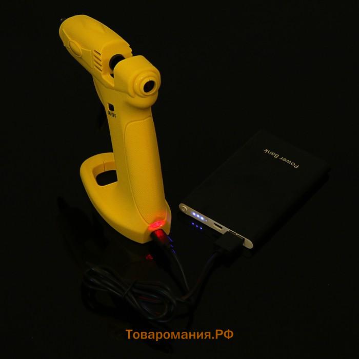 Клеевой пистолет ТУНДРА, 12 Вт, аккумулятор 2000 мА, microUSB, 7 мм