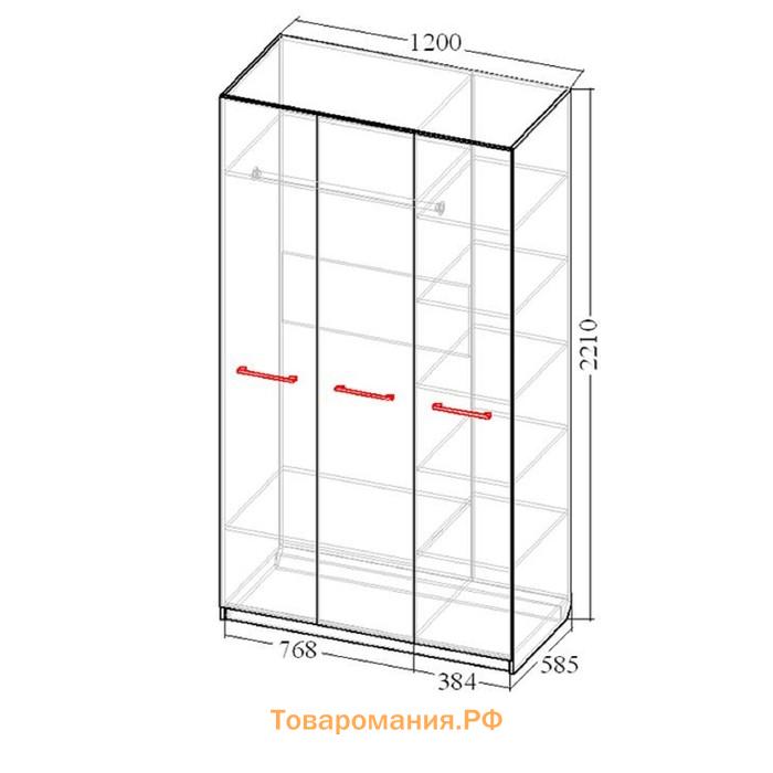 Шкаф 3-х дверный «Венеция 8», 1200х585х2210 мм, цвет венге / белый глянец