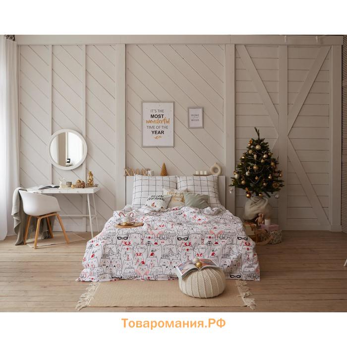 Новый год. Постельное белье  1.5 сп Xmas cat 143*215 см, 150*214 см, 70*70 см - 2 шт