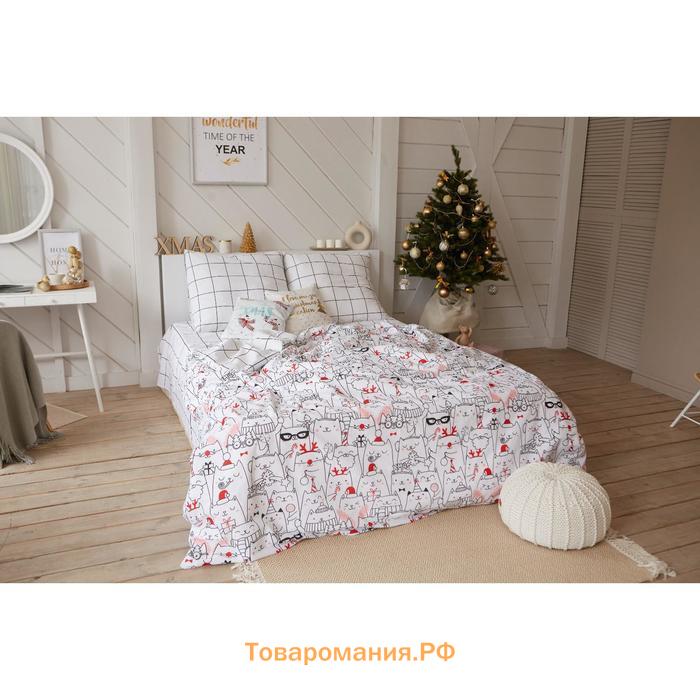 Новый год. Постельное белье  2 сп Xmas cat 175*215 см, 200*220 см, 70*70 см - 2 шт