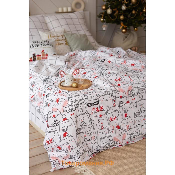 Новый год. Постельное белье  Евро Xmas cat 200*217 см, 240*220 см, 70*70 см - 2 шт