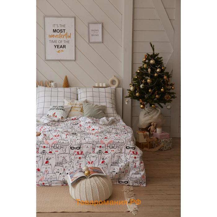 Новый год. Постельное белье  Дуэт Xmas cat 143*215 см - 2 шт, 240*220 см, 70*70 см - 2 шт