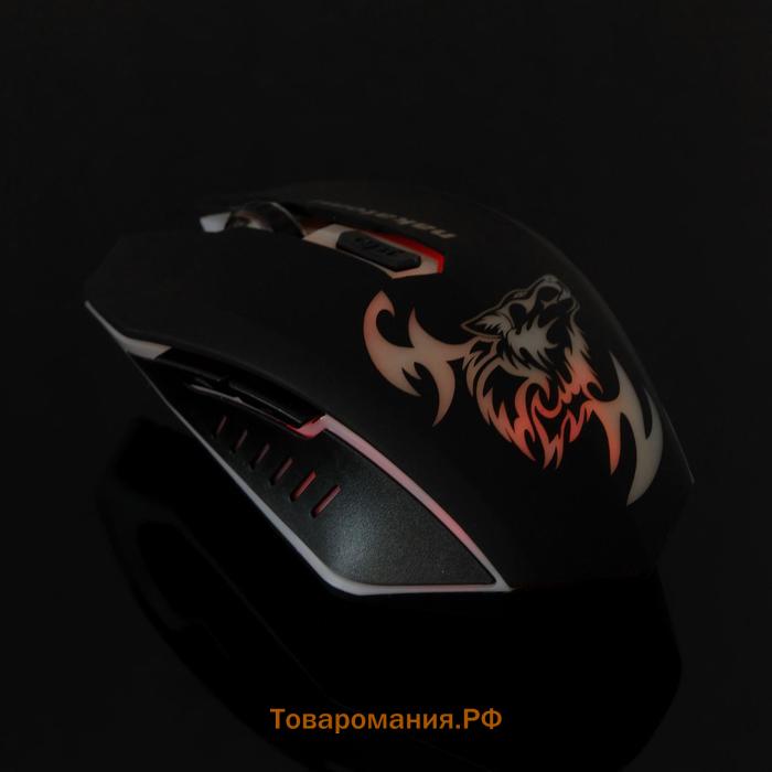 Мышь Nakatomi MROG-15U, игровая, беспроводная, оптическая, 1600 dpi, подсветка, USB, чёрная