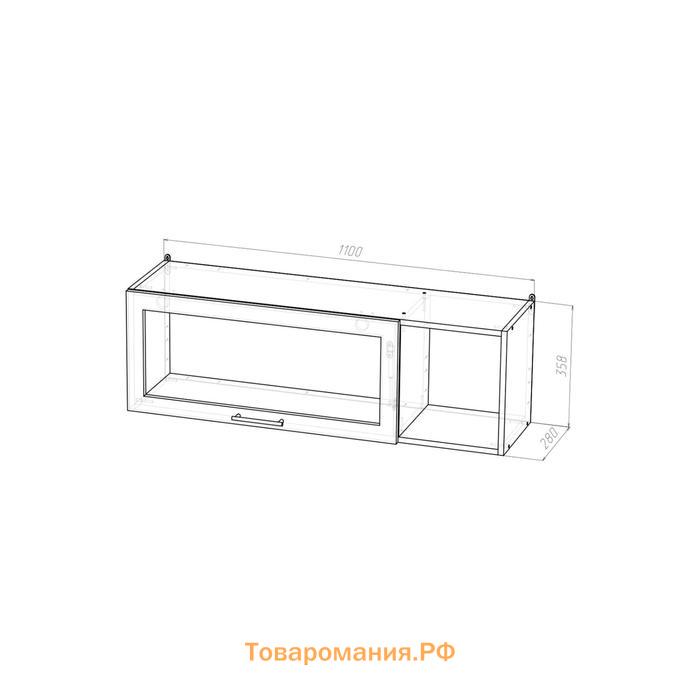 Шкаф навесной Полина 1100х300х360 с дверкой и стеклом, правый  венге/бодега