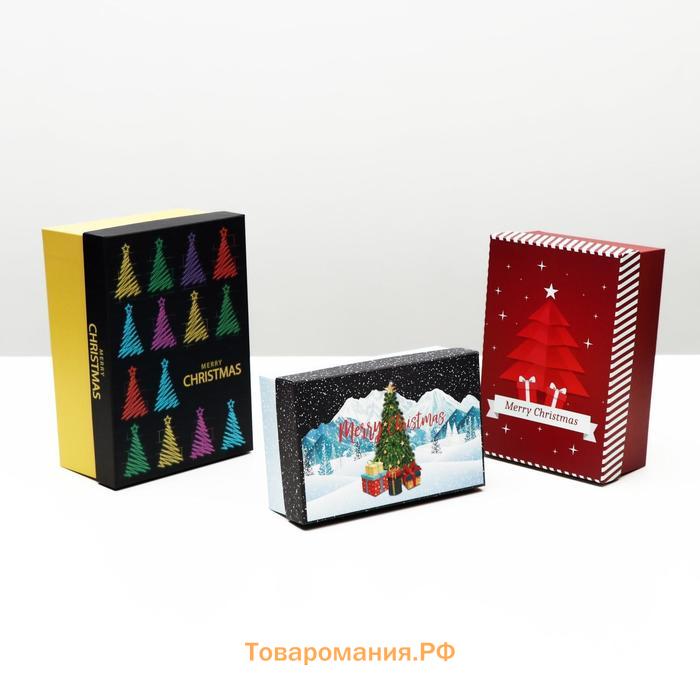 Набор подарочных новогодних коробок 3 в 1 Merry christmas, 23 х 16 х 9,5 - 19 х 12 х 6,5 см. Новый год