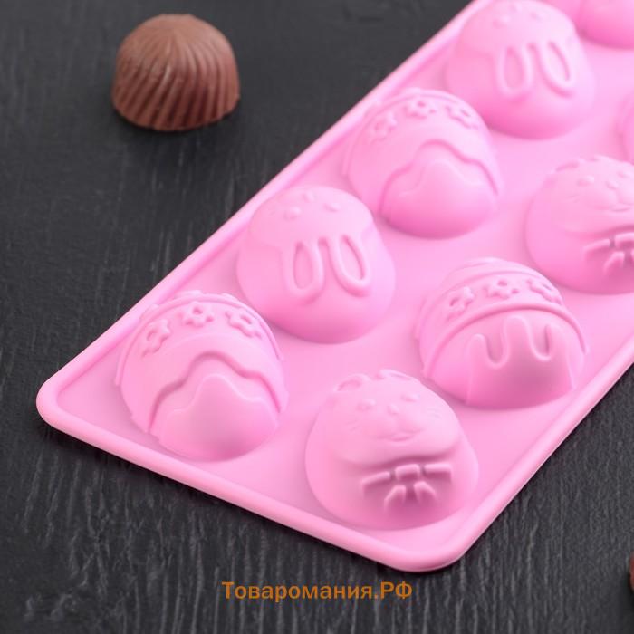 Форма для шоколада  «Пасха», силикон, 23×10×1.5 см, 10 ячеек (4.2×3 см), коричневая