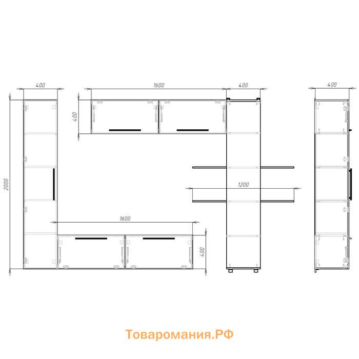 Гостиная подвесная Дороти, 3200х400х1700, Белый/Дуб сонома/Белый