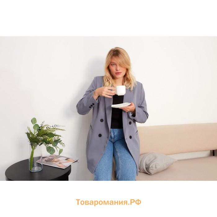 Пиджак женский двубортный MIST plus-size, размер 56, цвет серо-голубой