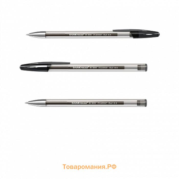 Ручка гелевая ErichKrause R-301 Classic Gel Stick, узел 0.5 мм, чернила чёрные, длина линии письма 600 метров