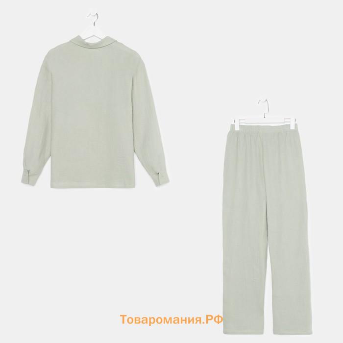 Пижама женская (рубашка и брюки) KAFTAN "Basic" размер 52-54, цвет зелёный