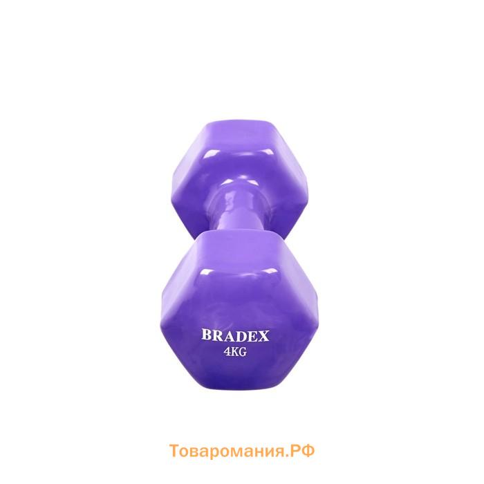 Гантель обрезиненная Bradex SF 0537, фиолетовая, 4 кг