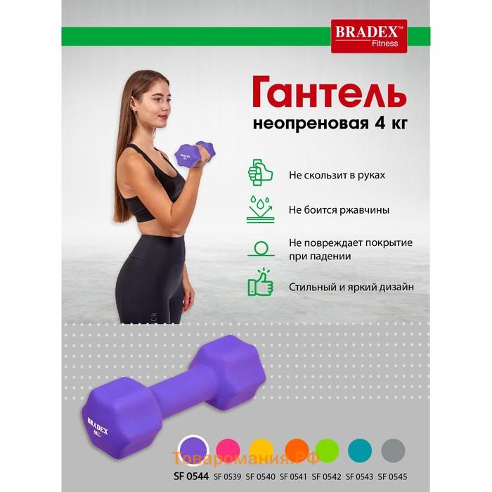 Гантель неопреновая Bradex SF 0544, фиолетовая, 4 кг