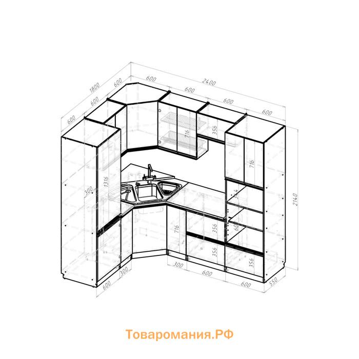 Кухонный угловой гарнитур Равенна оптима 2400х1800 Венге/Алмабра темная/Дуб браун