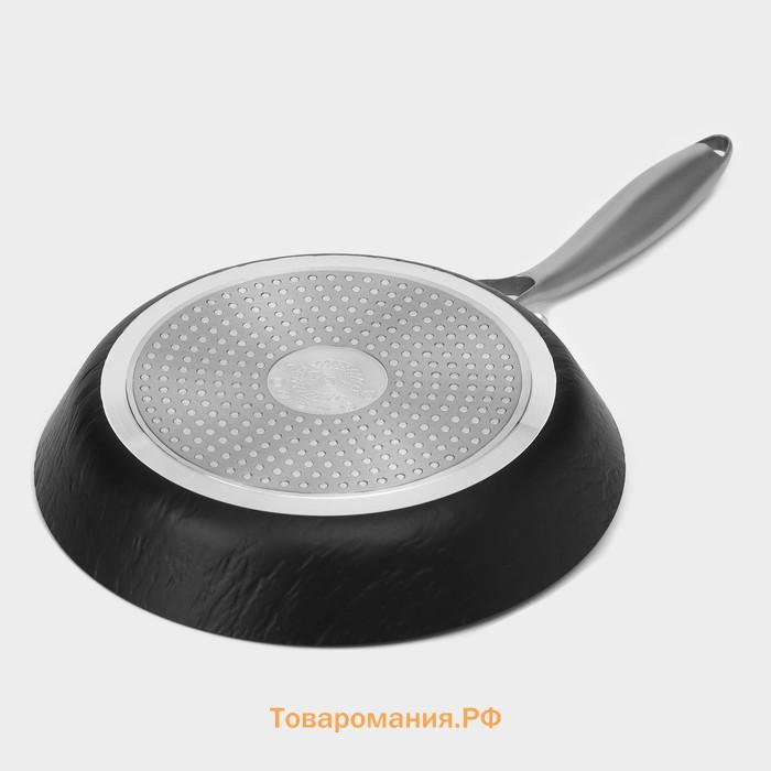 Сковорода Magistro Rock Stone, d=24 см, h=4.5 см, кованый алюминий, антипригарное покрытие, индукция, чёрная