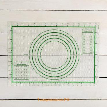 Коврик для выпечки и раскатки теста с разметкой, армированный, силикон, 42×29,5 см, белый