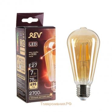 Лампа светодиодная REV LED FILAMENT VINTAGE, ST64, E27, 7 Вт, 2700 K, теплый свет