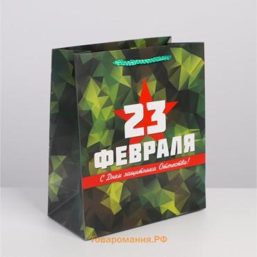 Пакет подарочный ламинированный вертикальный, упаковка, «С 23 февраля», ML 23 х 27 х 11.5 см