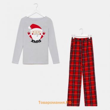 Пижама новогодняя мужская KAFTAN "Santa", цвет красный/серый, размер 48