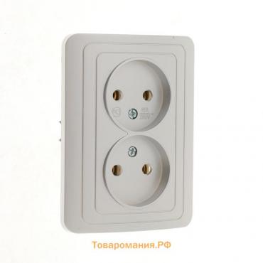 Розетка двухместная Lighting "Орион", 10 А, скрытая, без з/к, серебристая